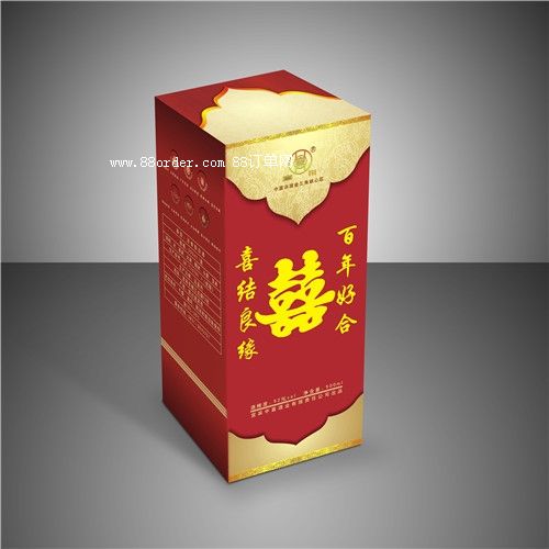 紅色喜酒包裝盒定做 免費(fèi)設(shè)計(jì)logo 白卡紙彩印
